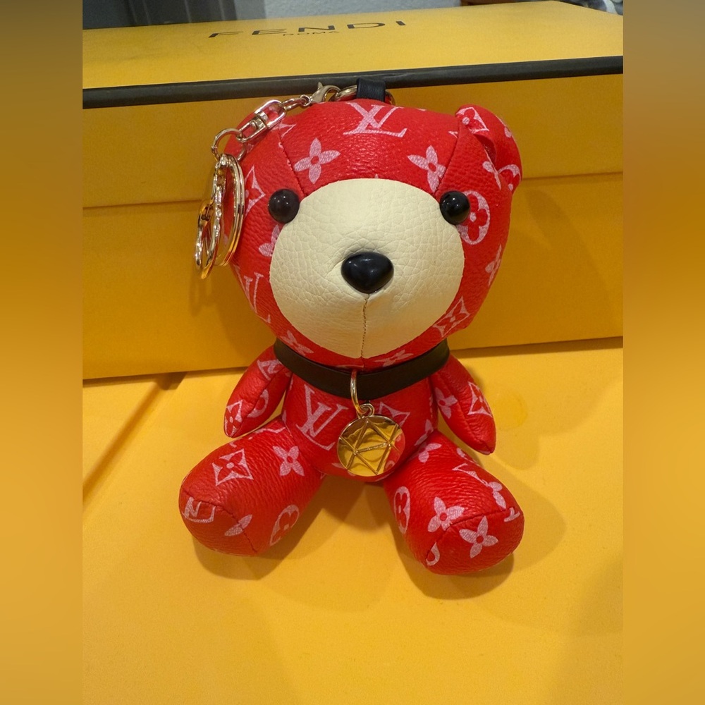 Louis Vuitton red monogram Teddy Bear Keychain